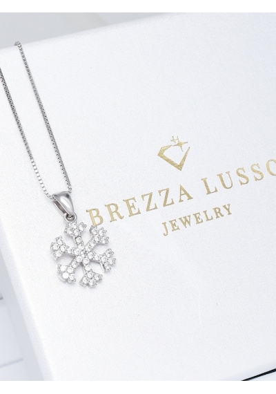 Brezza Lusso Jewelry Swarovski Taşlı Özel Tasarım Kar Tanesi Snowflake Kadın Gümüş Kolye 45 CM 45 CM