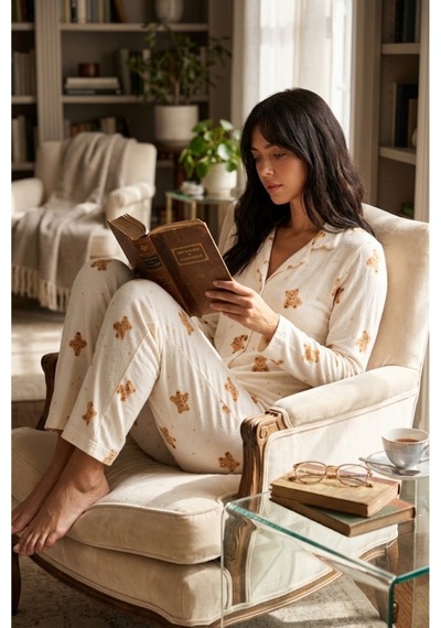 Fit Women Kadın Uzun Kollu Düğmeli Alt Üst Uyku Beyaz Pijama Takımı