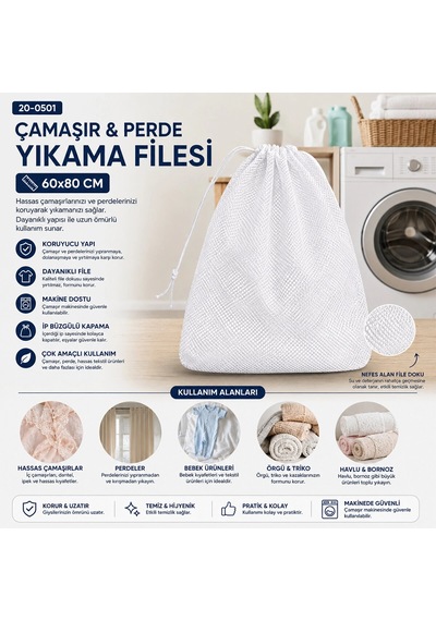 30 Adet 60x80cm Çamaşır - Perde Yıkama Filesi Bx40 Çok Renkli