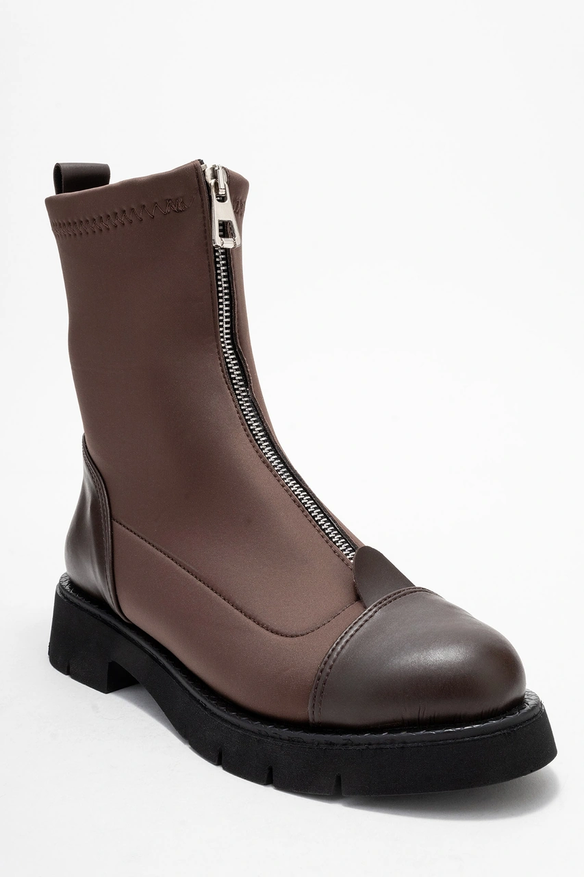 Luvishoes Luvi Shoes Martos Kahverengi Cilt Streç Önden Fermuarlı Kadın Bot Kahverengi Deri