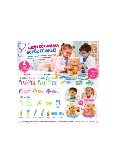 Oyuncak Doktor Seti - 2 Farklı Renk Seçenekli Eğitici Sağlık Ve Doktorluk Evcilik Oyuncak Seti Mavi Mavi - 893289425