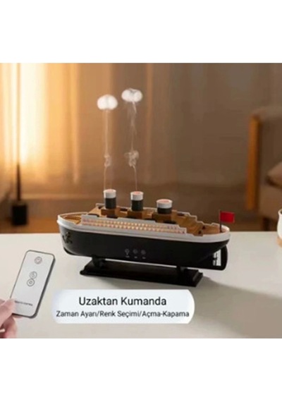 Titanic Gemi Hava Nemlendirici Işıklı Fonksiyonlu Buhar Makinesi Kumandalı Renkli
