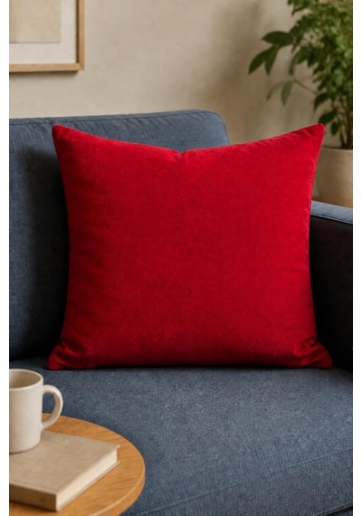 Cortibo Barcelona Kadife Dokulu Kırlent Kılıfı 45x45cm Kırmızı Diğer