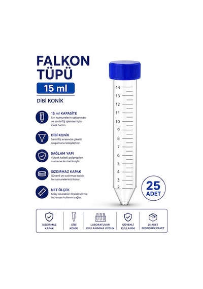 Falkon Tüpü 15 Ml - Dibi Konik - 25 Adet
