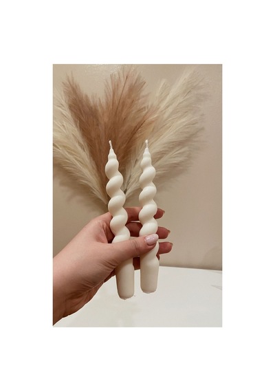 Dekoratif Soy Mum Şamdanlık Burgu Mum Kırık Beyaz Renk20x2,3 Cm 2 2'li Modern Dekoratif Soy Mum Tum Renkler