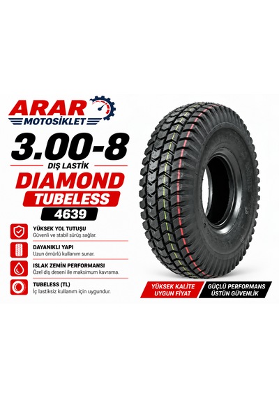 3.00-8 Diamond Tubelles Dış Lastik-4639
