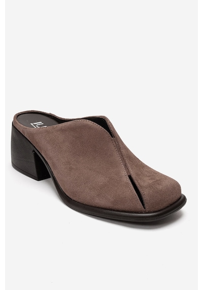 Luvishoes Ardent Vizon Süet Hakiki Deri Önü Kapalı Kadın Kalın Topuklu Terlik