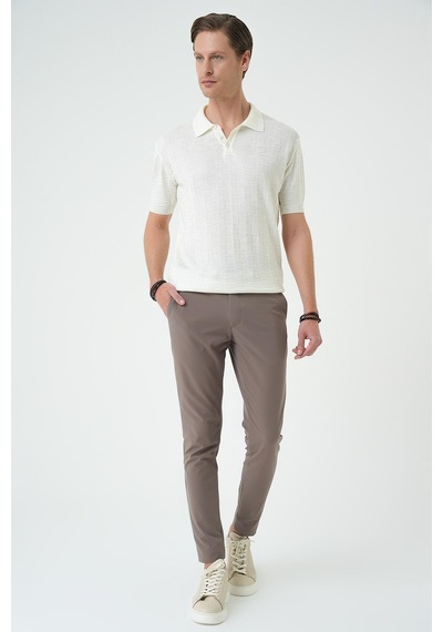 Efor Comfort Fit Polo Yaka Pamuklu Kısa Kol Casual Ekru Triko Tişört Tr 880 Ekru