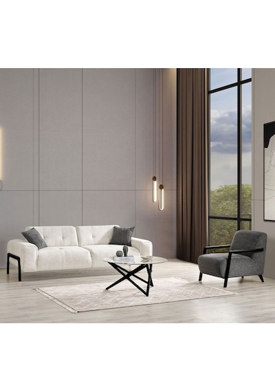 Dolex Kasalı Modern Sırt Mekanizmalı Koltuk Takımı 3 1 Krem Siyah