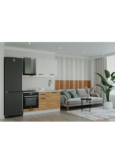 Tdesigno Kolgu Mutfak 160 Cm Tezgah Dahil Beyaz - Meşe