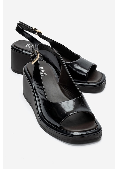 Luvi Shoes Orlena Siyah Rugan Hakiki Deri Dolgu Topuklu Sandalet