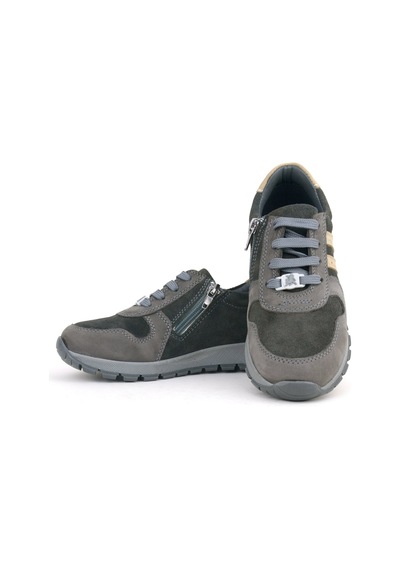 Deri Gri Kum Rengi Fermuarlı Sneaker Spor Ayakkabı Gri