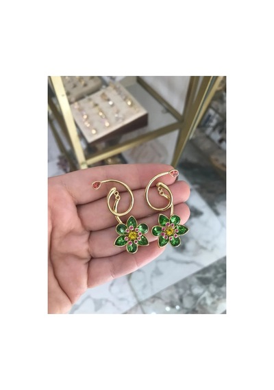 Renkli Tasarım Çiçek Model Küpe Çok Renkli