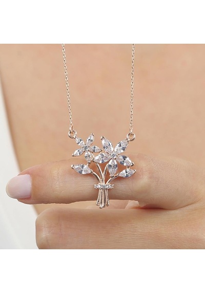 Işıltılı Sevgi Demeti Rose Renk Gümüş Kolye