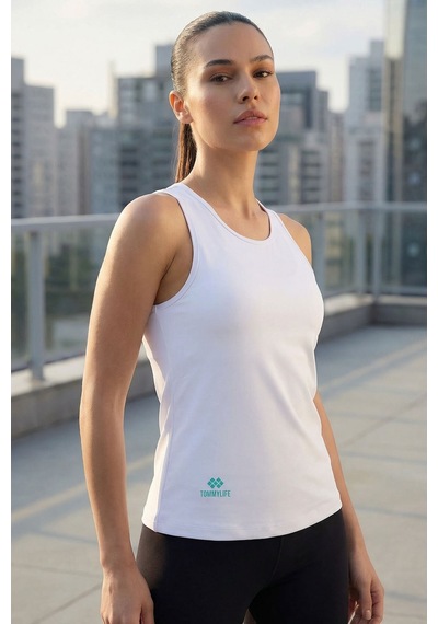 Tommy Life Beyaz Standart Fit Çapraz Sırt Detaylı Kadın Spor Atlet - 97296