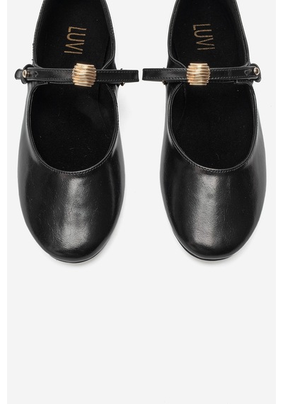 Luvi Shoes Kathy Siyah Tokalı Kadın Babet Ayakkabı