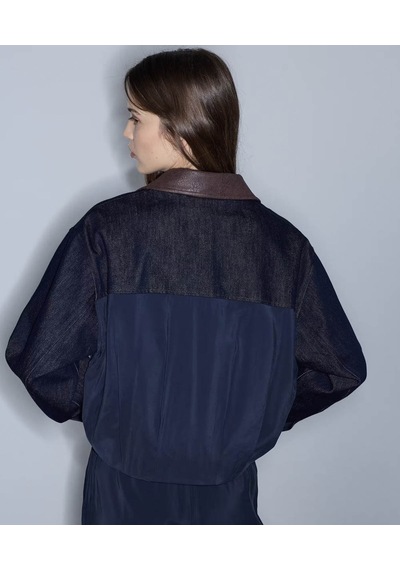 İpekyol Kontrast Yaka Bomber Lacivert Kadın Ceket Iw6260005118