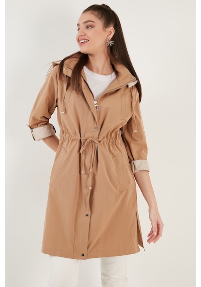 Lela Regular Fit Çıkarılabilir Kapüşonlu Ince Mevsimlik Bayan Mont 497Sezen Camel