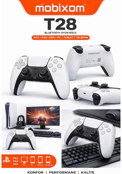 T28 Bluetooth Oyun Kolu Ps3 / Ps4 / Ps5 / Pc / Tablet / Telefon Uyumlu Kablosuz Gamepad