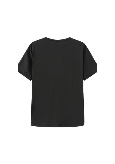 Kadın T-shirt Bisiklet Yaka Oversize Kısa Kollu Tişört - Siyah