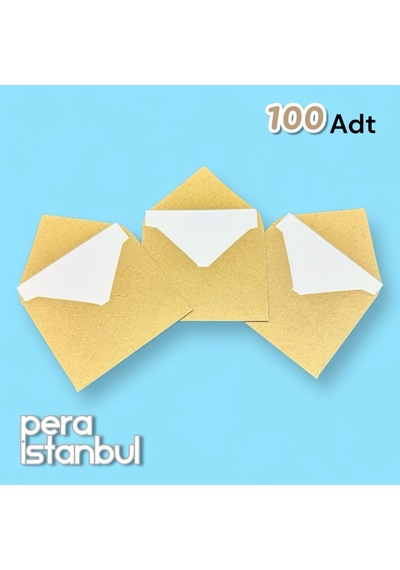 100 Adet Mini Zarf 70mmx90mm Kraft Zarf Hediye Doğum Günü Dilekleri Zarfı Beyaz Not Kartlı Poşetli