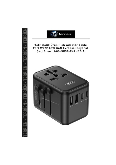 Teknolojik Ürün Hızlı Adaptör Çoklu Port Wl22 65w Gan Evrensel Seyahat Şarj Cihazı 1ac+3usb-c+2usb-a