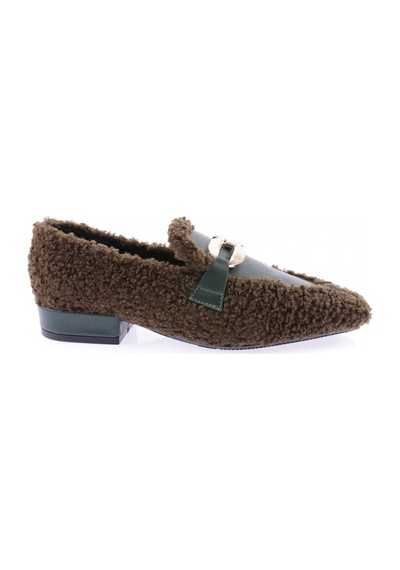 Dgn 5270-424 Metal Tokali Peluş Kadin Oxford Ayakkabi Yeşil Peluş