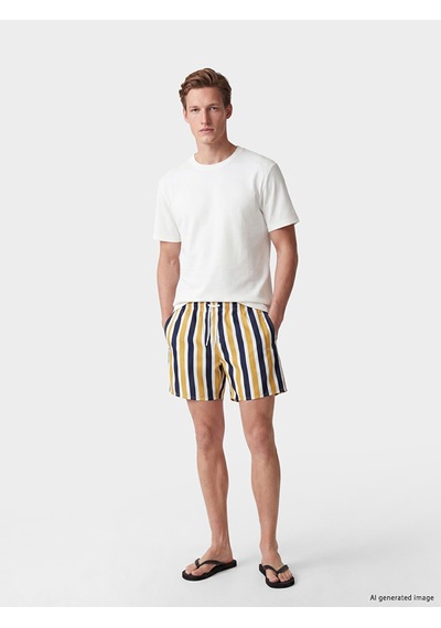 Lcw Swımwear Sarı Kısa Boy Çizgili Erkek Deniz Şortu