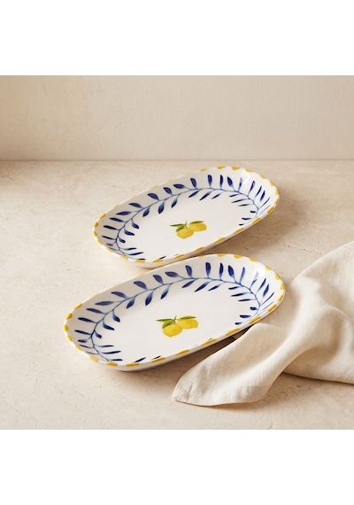 Güral Limon Desenli 2li 24 Cm Porselen Kayık Tabak Seti Çok Renkli