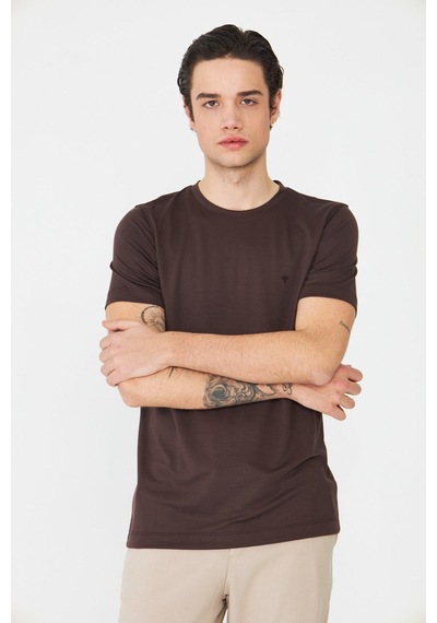 Kahverengi Bisiklet Yaka Basic Erkek T-shirt Kahve