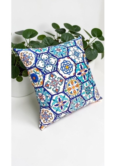 45 x 45 Kırlent İçi Dolu Salon Minderi, Minder, Çocuk Odası Minderi, Koltuk Minderi, Yastık Çini Desen