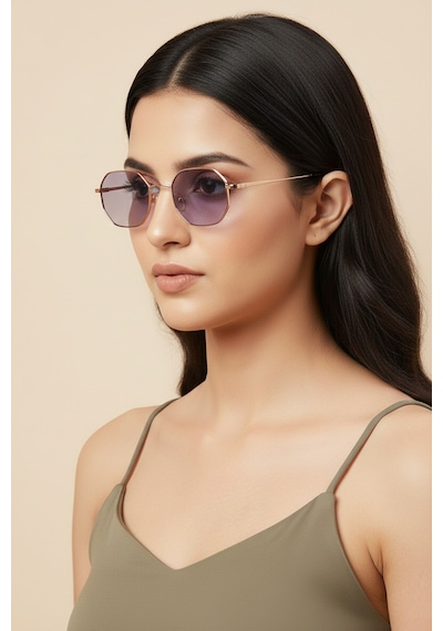 Daniel Klein Dk4183-4 Soft Lila Küçük Altıgen Polarize Camlı Kadın Güneş Gözlüğü Gold