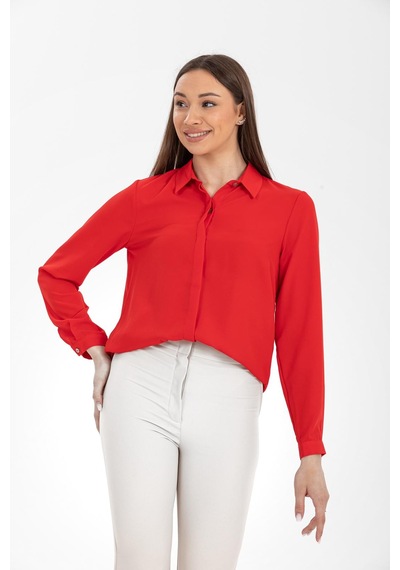 Pera Moda Basic Önü Kısa Arkası Uzun Küçük Ve Büyük Bedenli Jessica Gömlek Kırmızı
