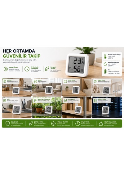 Dijital Sıcaklık Ve Nem Ölçer Lcd Ekranlı Mini Termometre Higrometre Ortam Isı Ve Nem Ölçer Duvar Ve Masaüstü Kullanım
