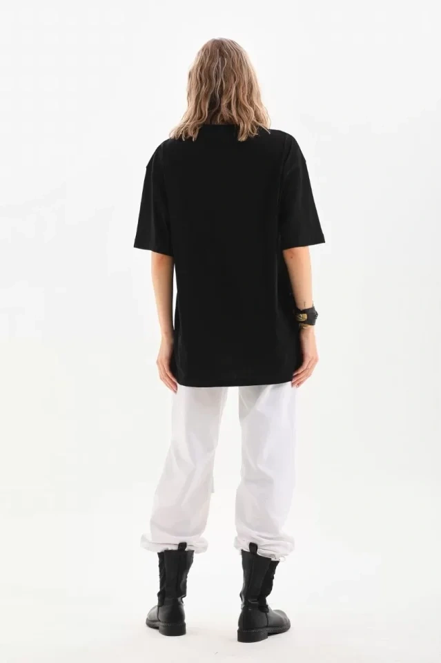 Dogutrend Unisex Bisiklet Yaka 20/1 Düz Oversize T-shirt - Siyah
