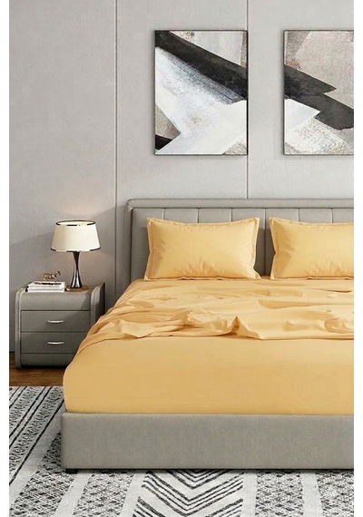 Pamuklu Çift Kişilik Lastikli Çarşaf Takımı 160x200 + 2 Adet Yastık Kılıfı Sarı
