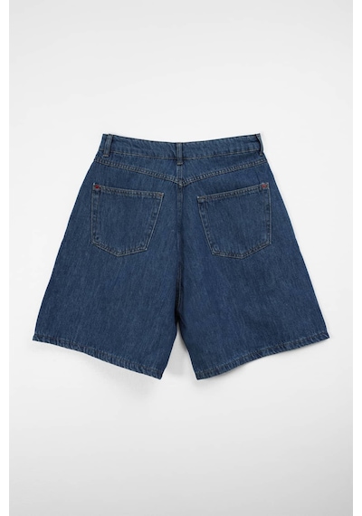 Blue White Erkek Rahat Kalıp Bermuda Jean Şort Mavi