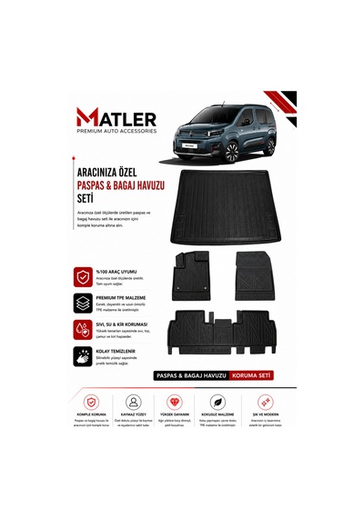 Citroen Berlingo 2024 Model 4d Ekstra Havuzlu Paspas Ve Bagaj Havuzu Set