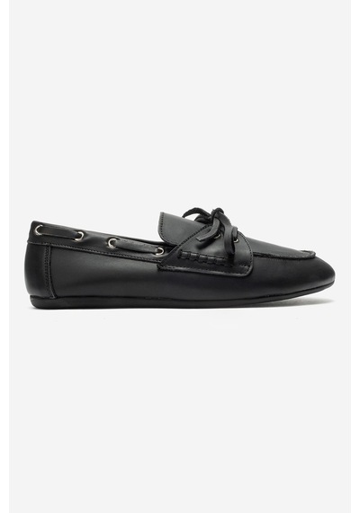 Luvi Shoes Osney Siyah Cilt Hakiki Deri Bağcıklı Kadın Loafer Ayakkabı