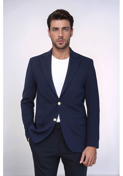 Lacivert Kendinden Desenli Örme Altın Renk Metal Düğmeli Slim Fit Erkek Blazer Ceket - Wessi Navy Blue Lacivert Kendinden Desenli Örme Altın Renk Metal Düğmeli Slim Fit Erkek Blazer Ceket - Wessi Navy Blue