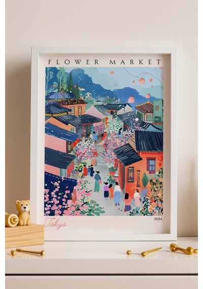 Tokyo Japonya Çerçeveli Tablo Seyahat Severlere Salon Ve Ofis İçin Estetik Duvar Dekoru Travel Flower Market