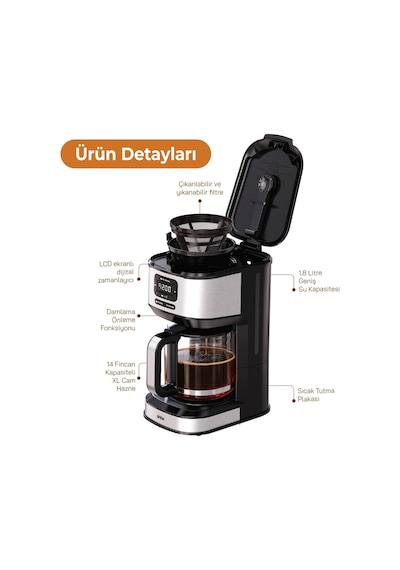 Scm-9042 Otomatik Filtre Kahve Makinesi, 14 Fincan 1.8l Cam Hazne, Taşma Önleyici, Zaman Ayarlı, Yıkanabilir Hazne