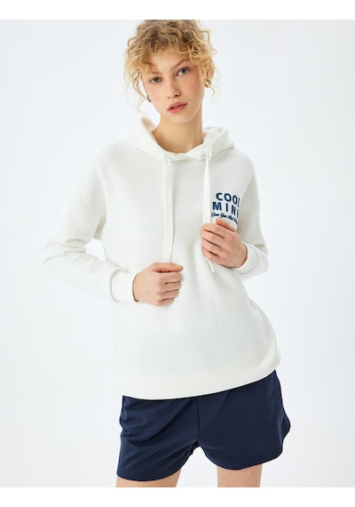 Koton Arkası Baskılı Kapüşonlu Oversize Uzun Kollu Sweatshirt Ekru 5sal10479ık Ekru