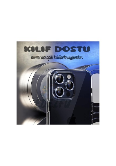 İphone 15 Pro Max / İphone 15 Pro Mavi Titanyum Taşlı Kamera Lens Koruyucu