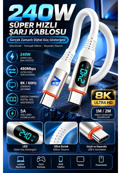 Apollobell Cch10-007 240w Süper Hızlı Şarj Kablosu