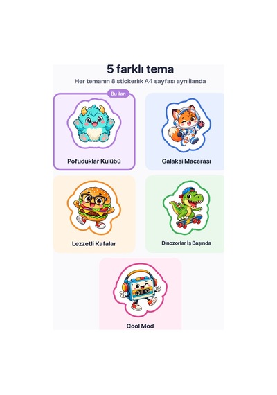 Pofuduklar Kulübü 8 Adet Sticker Çıkartma Seti A4 Defter Ve Laptop İçin Çok Renkli