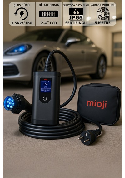 Mioji 3.5KW / 16A 2.4'' LCD Ekran IP65 Suya Dayanıklı Taşınabilir Elektrikli Araç Şarj Cihazı Mioji 3.5KW / 16A 2.4'' LCD Ekran IP65 Suya Dayanıklı Taşınabilir Elektrikli Araç Şarj Cihazı
