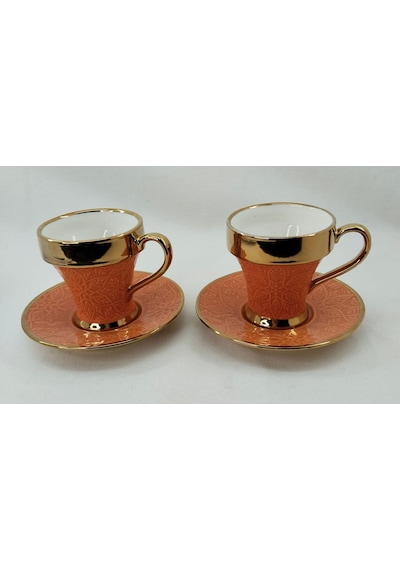 Tutku 2 Kişilik Porselen Nescafe Ve Çay Fincanı Turuncu Renk Turuncu