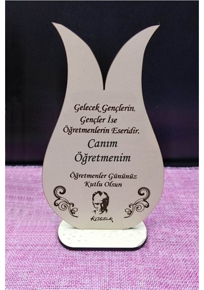Ayaklı Lale Şeklinde Plaket, Öğretmenler Günü Hediyesi Lale Plake