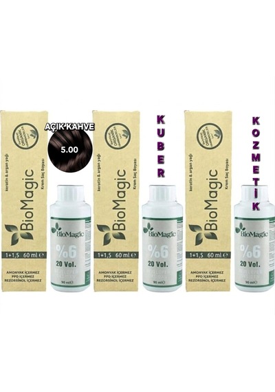 Biomagic 5.00 Açık Kahve Organik İçerikli Amonyaksız Kalıcı Saç Boyası 3 Boya+ 3 Oksidan